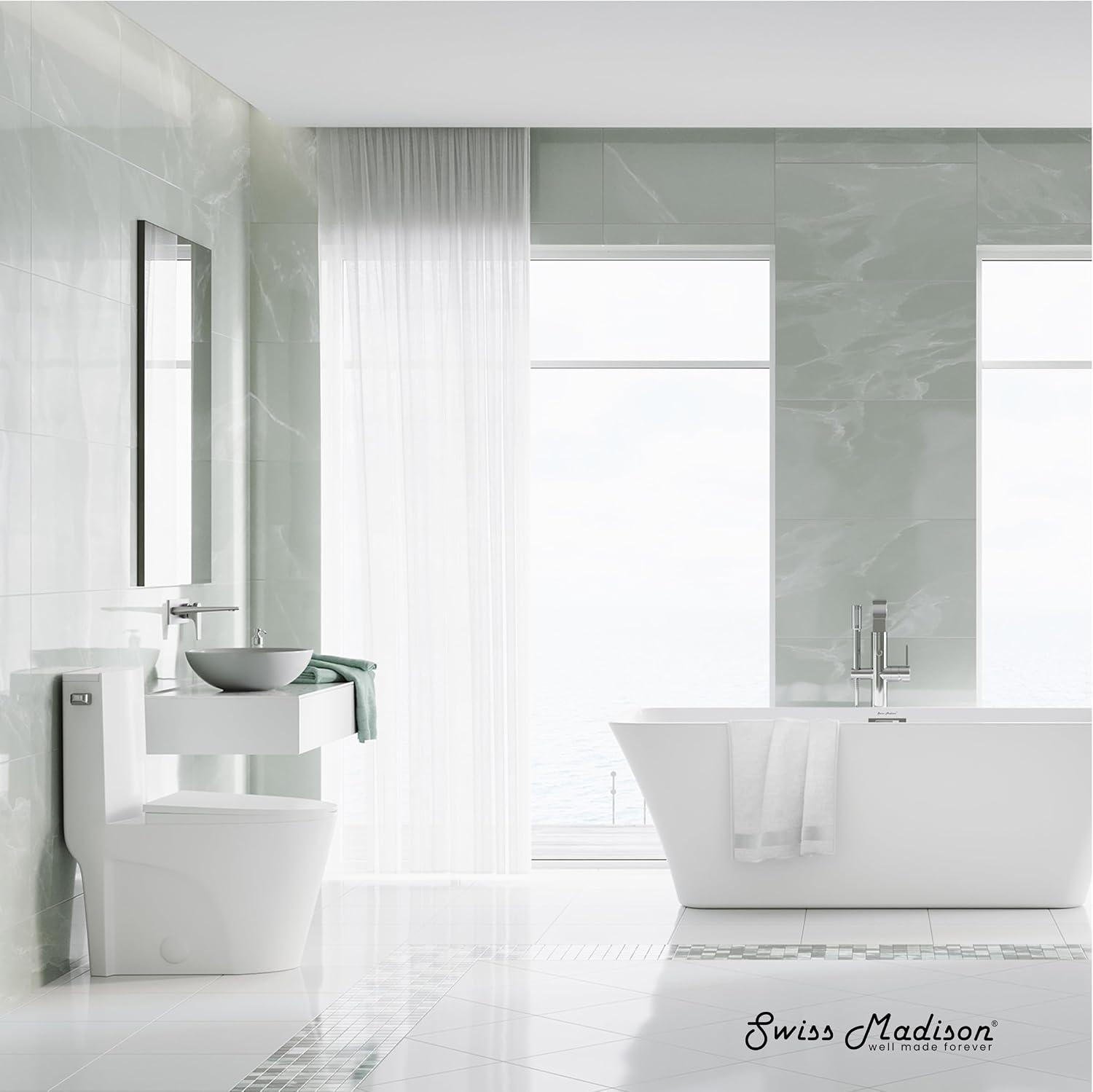 St. Tropez One-Piece 14' Rough-in 1.28 GPF Left Flush Elongated Toilet in Glossy White