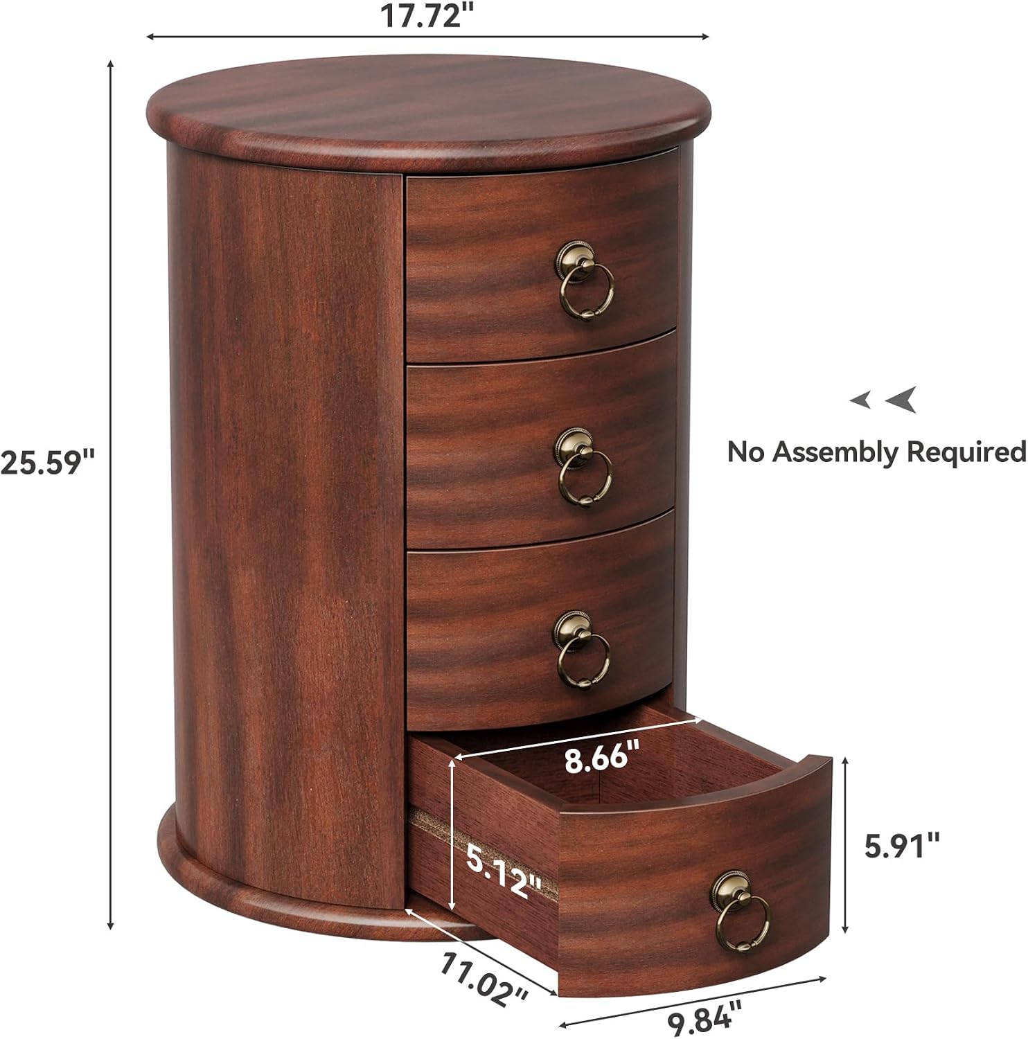 LITTLE TREE Night Stand Set of 2, Small Solid Wood Side Table with 4 Drawers, Mid Century Round End Tables with Storage for Living Room, Bedroom, Small Spaces, Couch, Bedside, No Assembly Required