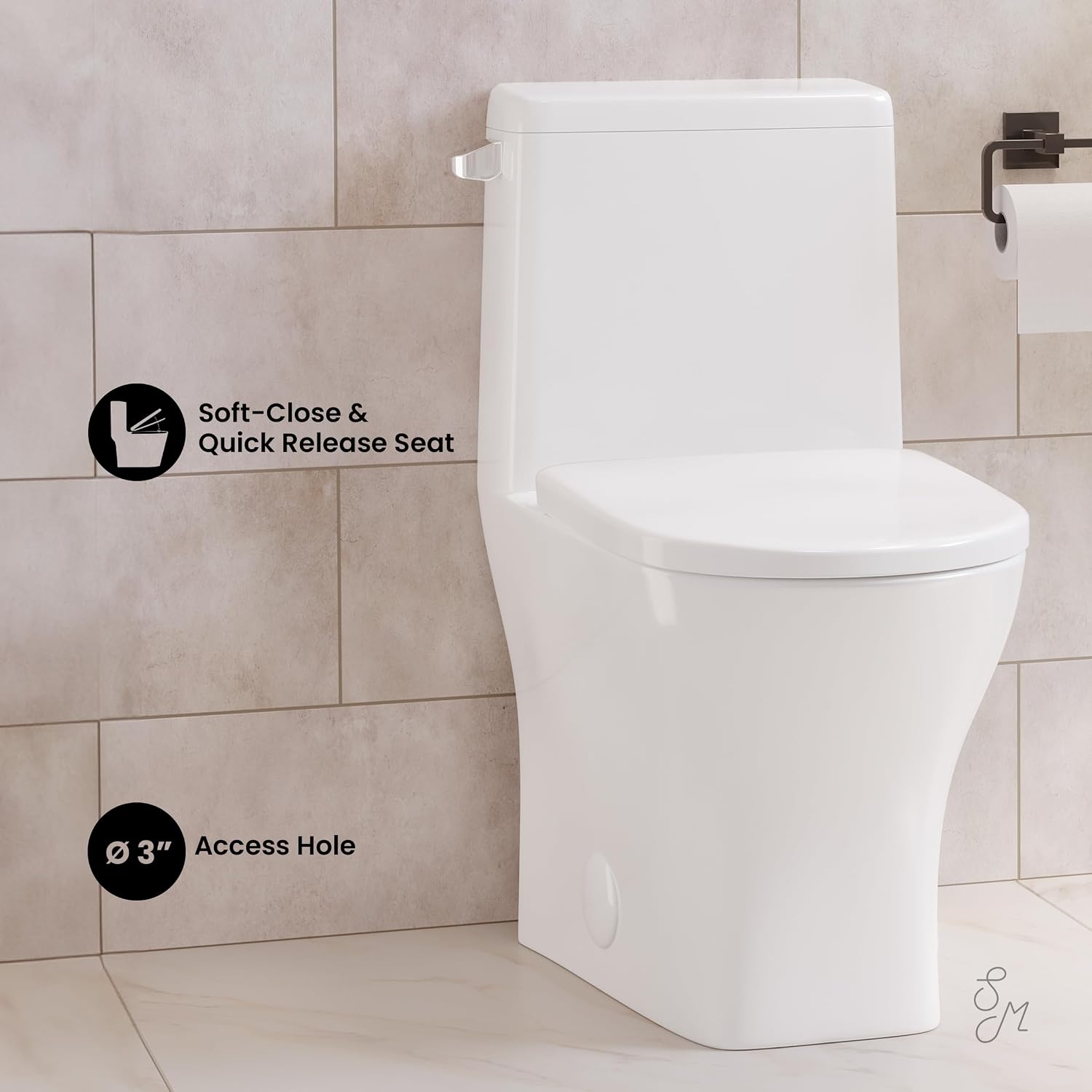 Sublime II One-Piece 12' Rough-in 1.28 GPF Left Flush Round Compact Toilet in Glossy White