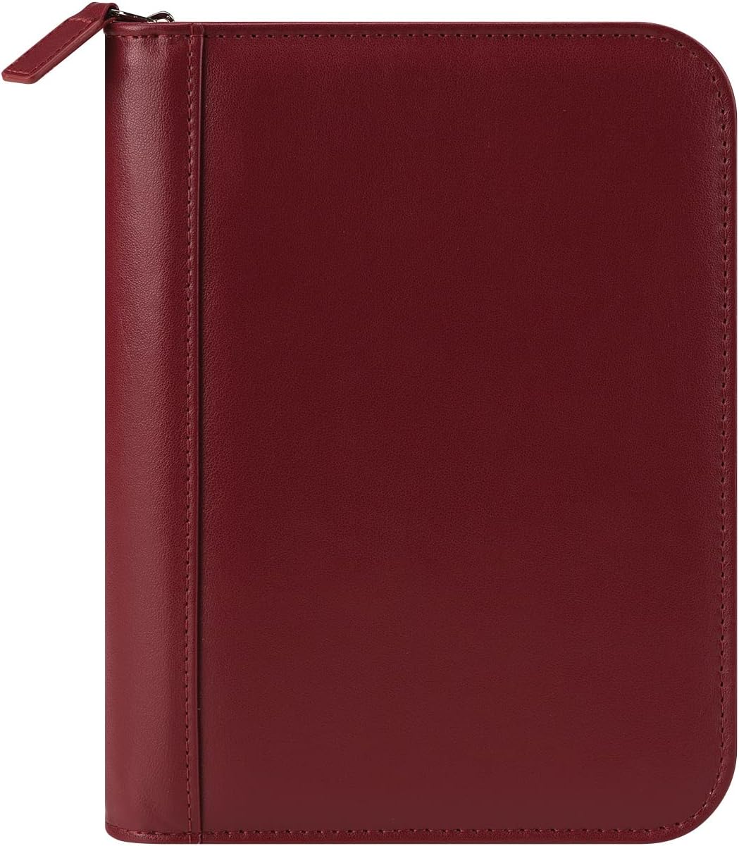 FranklinCovey - FC Signature Ring-Bound Binder for FranklinCovey Planners | Leather - Zipper Binder (Compact, Red)