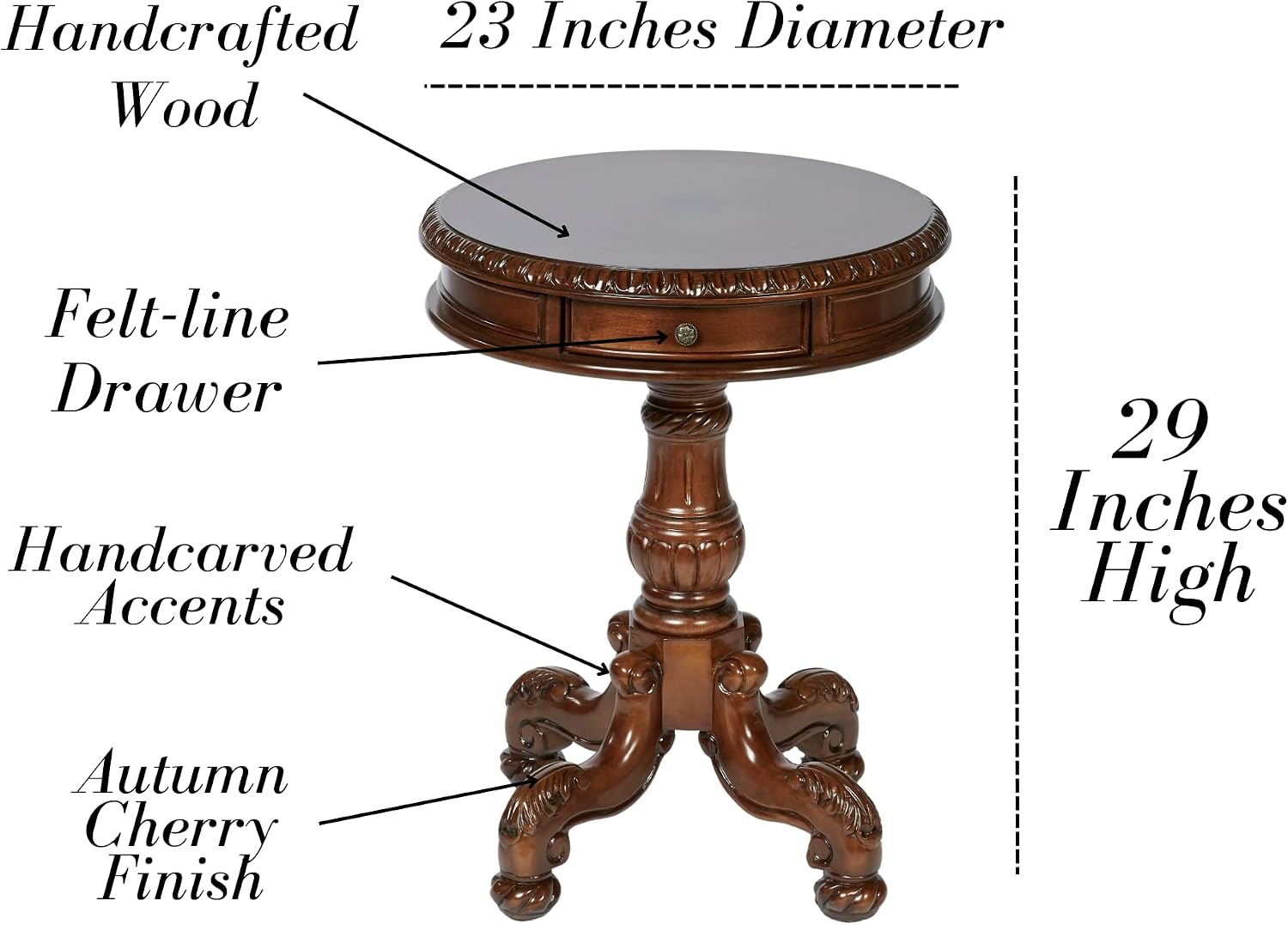 Touch of Class Cortona Pedestal End Table Autumn Cherry - Victorian Style Furniture - Round Top with Curved Legs - Antique Side Accent - Wood End Tables for Bedroom, Living Room, Entryway, Dining