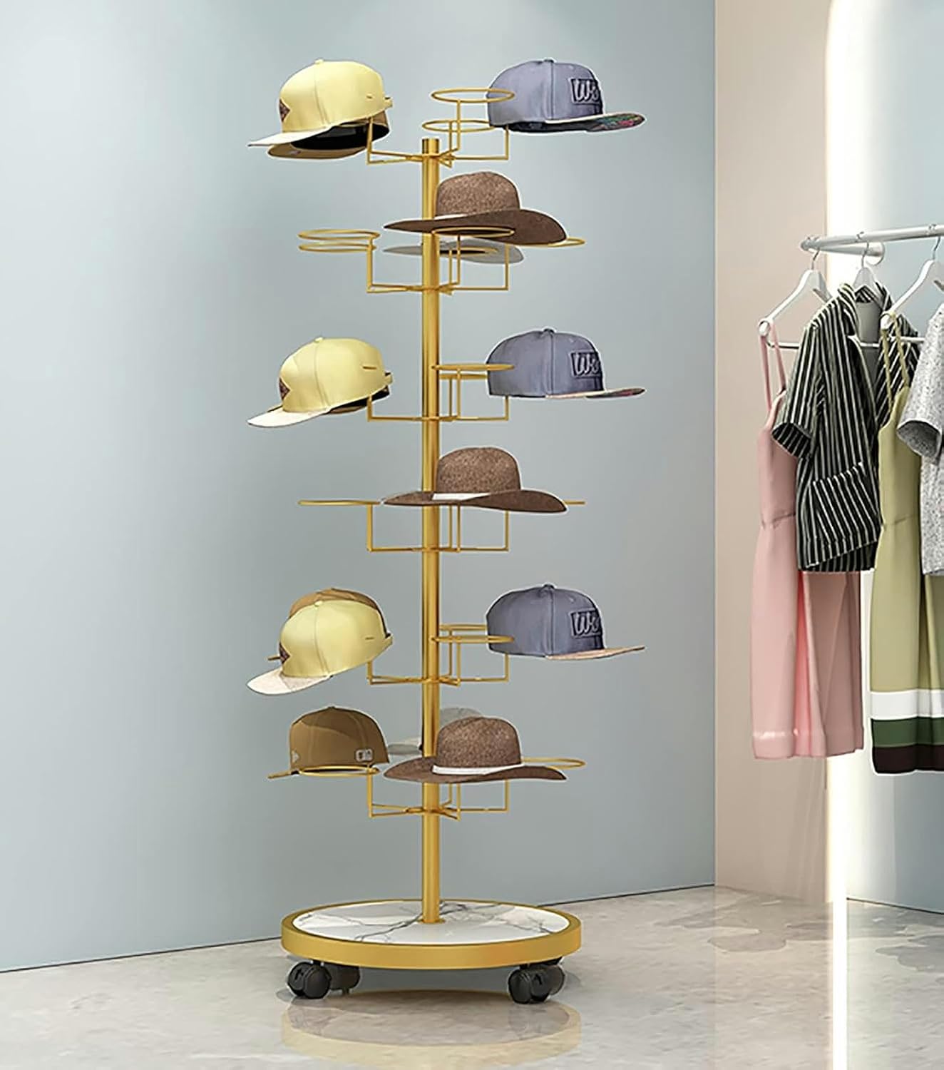 Commercial Floor-Standing Hat Organizer - 6-Tier Rack for Baseball Caps, Cowboy Hats & Men's/Women's Hats - Large Capacity Display Stand for Retail & Home Use