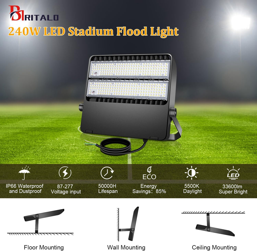 36000LM LED Stadium Flood Light Commercial 1500W Equivalent LED Arena Lighting Wall Mount Floodlights Outdoor 5500K 85-277V Waterproof 240W Shoebox Fixture for Court,Street,Yard 3 Pack
