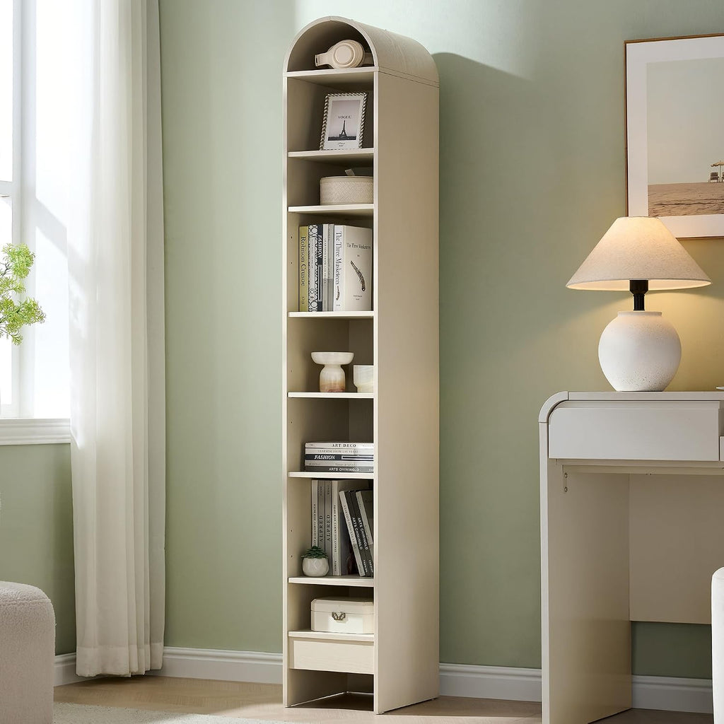 IFGET 67' Tall Arched Bookshelf, 8 Tiers Arch Bookcase with Storage, Modern Farmhouse Book Shelf with Adjustable Shelves, Wood Bookshelf w/Open Display Shelves for Living Room, Office (Cream)