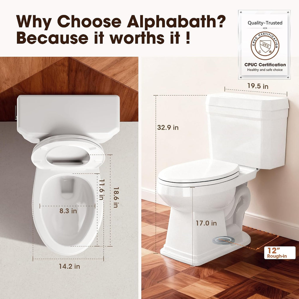 17' Comfort Height Toilet with Soft close seat, Two piece Toilets for Bathroom, Nano Self-Cleaning Glaze, 1.27 GPF Single Flush, 1000g MAP，Easy to Clean & Install, ADA Height, 12' Rough-In