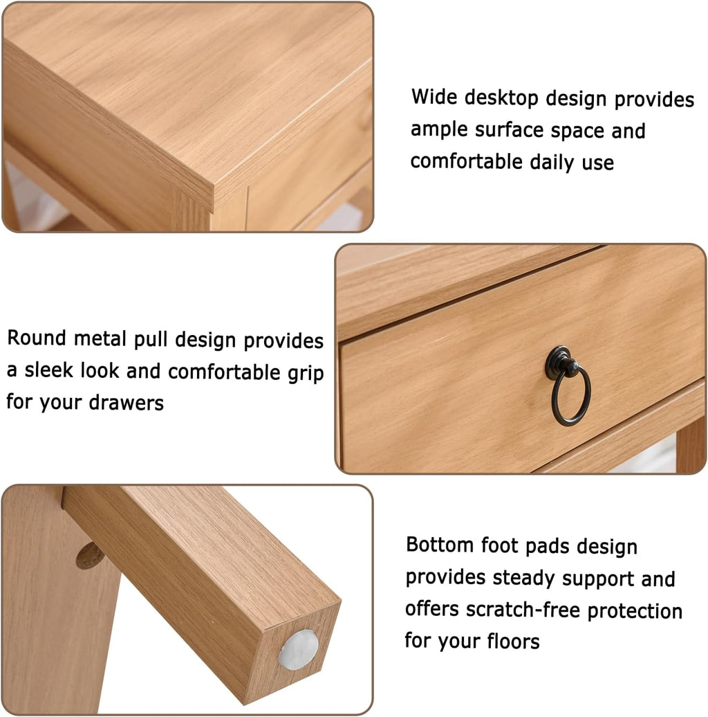 Nightstand Set of 2, Boho Bedside Table with Drawer, Farmhouse End Table with Open Storage Shelf, Bed Side Table Accent Table for Bedroom, Living Room