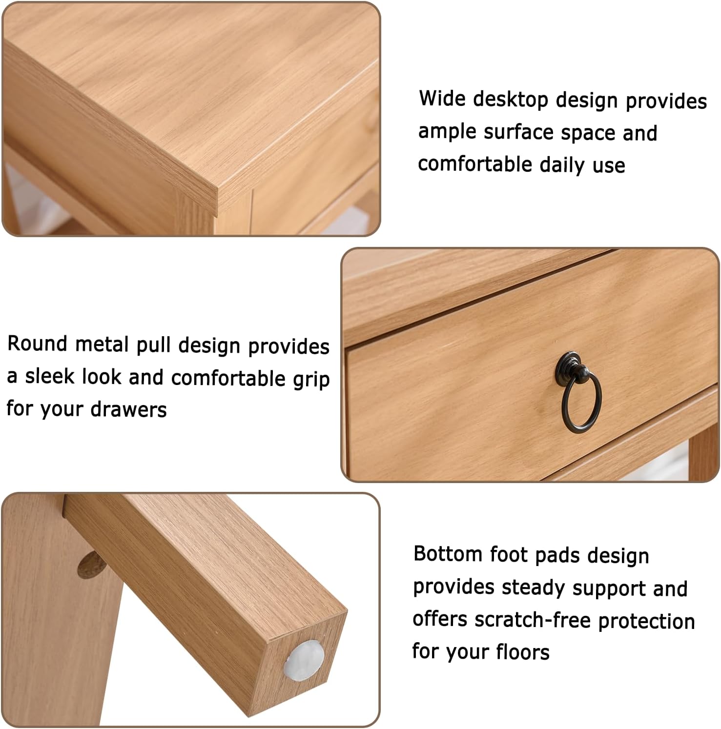 Nightstand Set of 2, Boho Bedside Table with Drawer, Farmhouse End Table with Open Storage Shelf, Bed Side Table Accent Table for Bedroom, Living Room