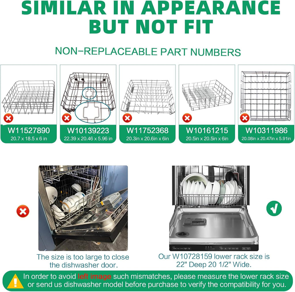 W10728159 Dishwasher Lower Rack with Wheels, Fit for Kitchenaid Dishwasher Rack, W10525646 W10780925 Dishwasher Rack Lower Intended for Maytag Dishwasher Parts Deep 22in Wide 20.8in