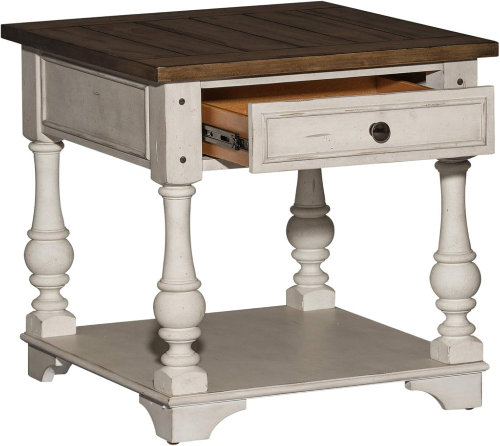 Liberty Furniture Morgan Creek Living Room 3 Piece Living Room Table Set with Cocktail Table, 2 End Tables - Antique White, Wood Plank Tobacco Accents
