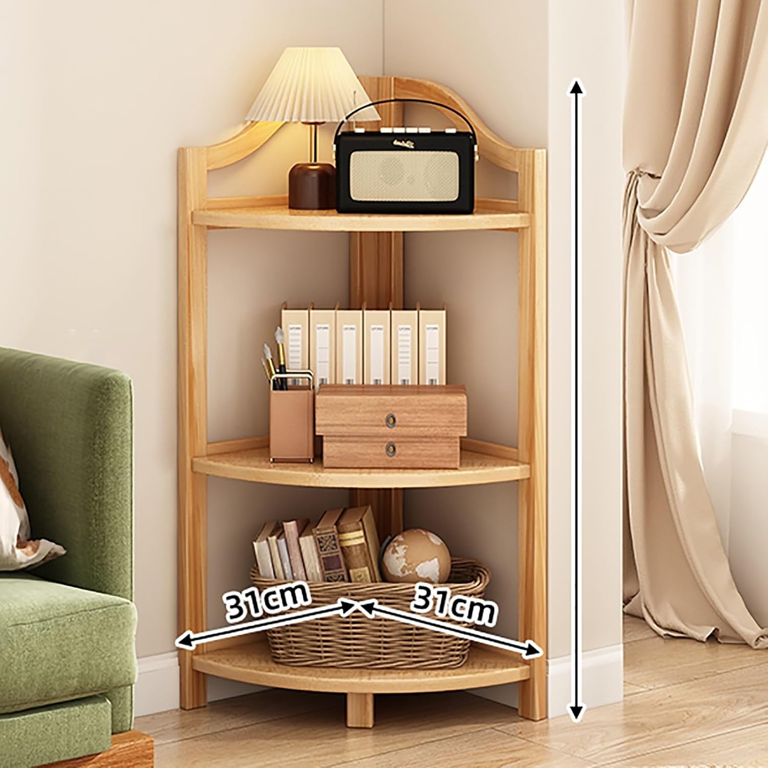 Tall Corner Cabinet, Bathroom Organizers and Storage, Corner Storage Shelf,Floor Storage Cabinet Home Space Saver,Curved Profile Design, for Living Room, Kitchen, Laundry Room(Yellow,73cm)