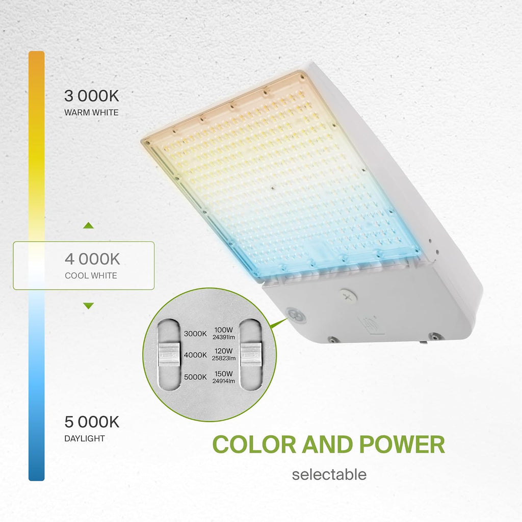 ASD LED Parking Lot Light Fixture | 100-150W 26000LM 3000-5000K 100-277V IP66 | 3CCT, Dimmable, Photocell, Waterproof, DLC, UL Listed | Dusk to Dawn Outdoor Lamp, Shoebox Area Lighting | White