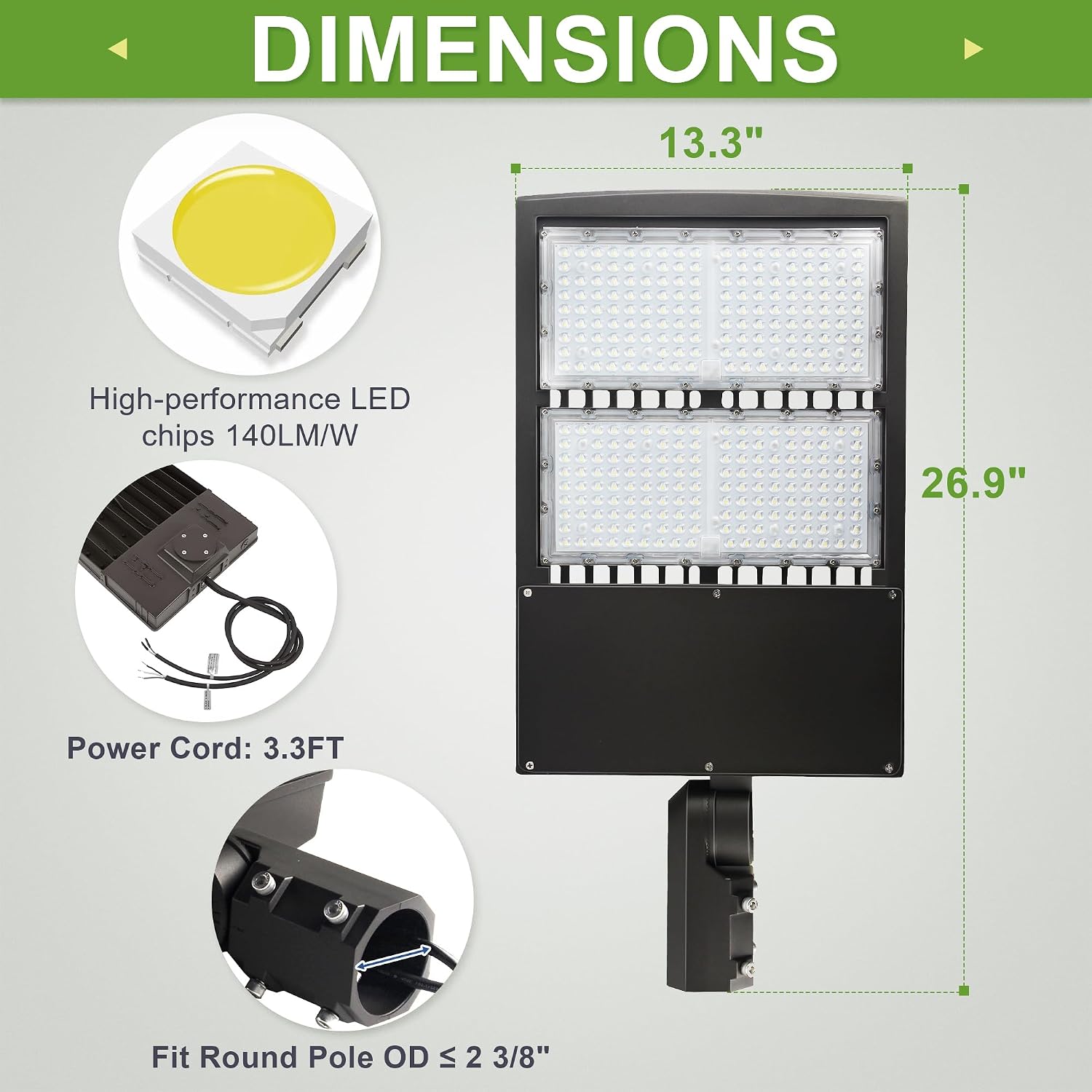 300W LED Parking Lot Light, 42,000 Lumens Shoebox Area Light 5000K, Slip Fitter Mount, Surge Protection, Replaces 1000W MH/HPS, 100-277V, UL Listed