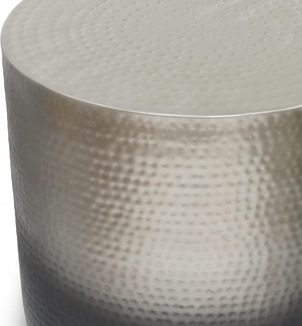 SIMPLIHOME Nova Metal Table - 19 inch Wide Round Iron Accent Table in Silver Ombre, Boho Drum Side Table for Living Room, Bedroom, or Office with Distinctive Textured Finish, Assembled