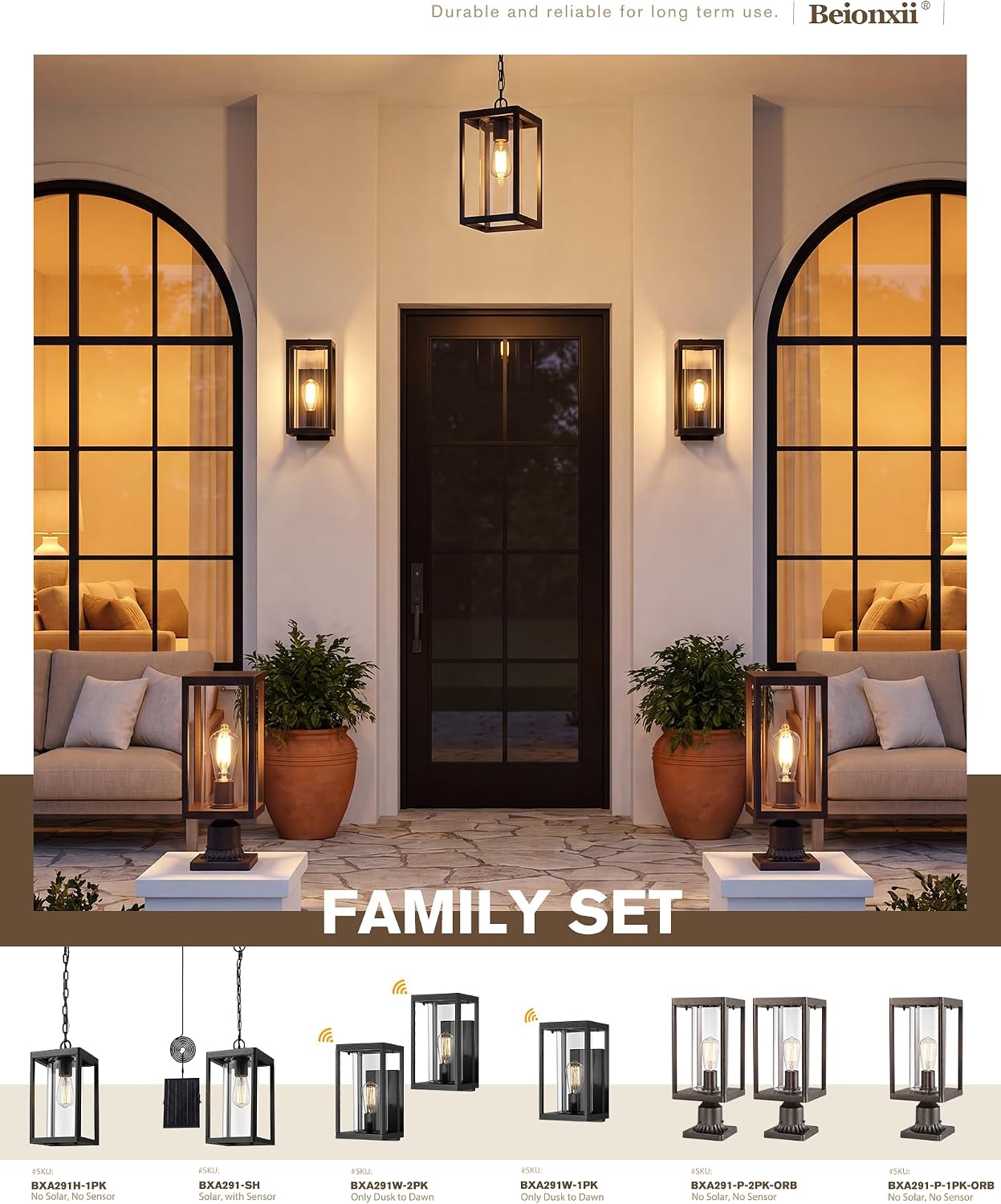 Beionxii Outdoor Post Lights, 20in Post Lantern with Pier Mount Base, Aluminum Street Lights with Glass, Fence Post Deck Lighting for Garden, Patio, Pathway, BXA291-P-2PK-ORB (NOT Solar, 110-120V AC)