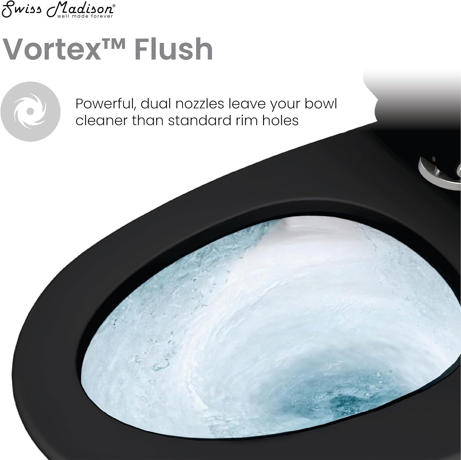 St. Tropez One-Piece Elongated Toilet Left Side Vortex Flush Handle in Matte Black 1.28 gpf