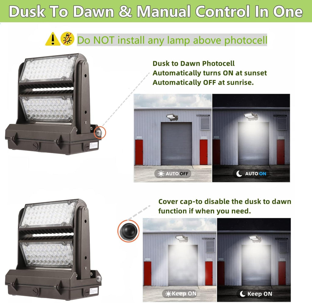 Dusk to Dawn100W Rotatable LED Wall Pack Light, 5000K 14000LM 400-600W HPS/HID Equiv, ETL Adjustable Head Outdoor LED Wallpack Lighting Fixture for Area Light, Parking Garages,Warehouse,Entrance