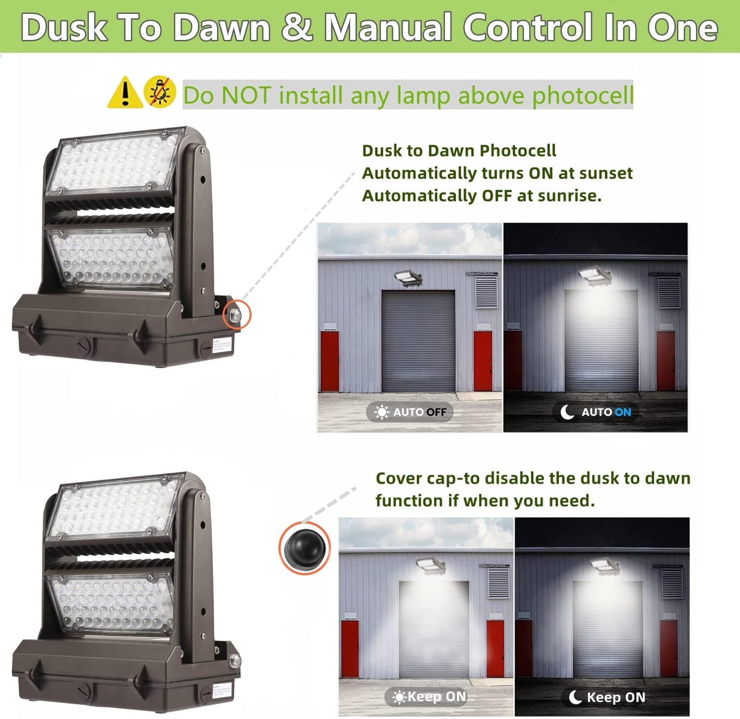 Dusk to Dawn100W Rotatable LED Wall Pack Light, 5000K 14000LM 400-600W HPS/HID Equiv, ETL Adjustable Head Outdoor LED Wallpack Lighting Fixture for Area Light, Parking Garages,Warehouse,Entrance