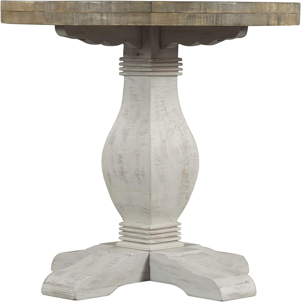 Napa Solid Wood Farmhouse Rustic Reclaimed Natural and White Stain Round End Side Accent Living Room Table, Nightstand Bedside 26' W x 26' D x 25' H