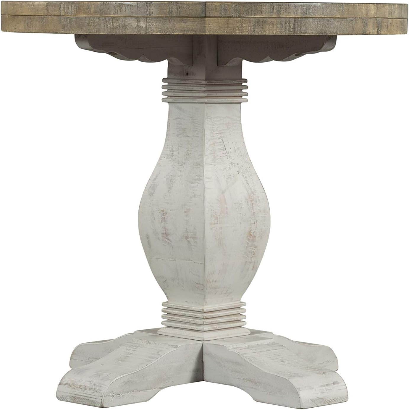 Napa Solid Wood Farmhouse Rustic Reclaimed Natural and White Stain Round End Side Accent Living Room Table, Nightstand Bedside 26' W x 26' D x 25' H