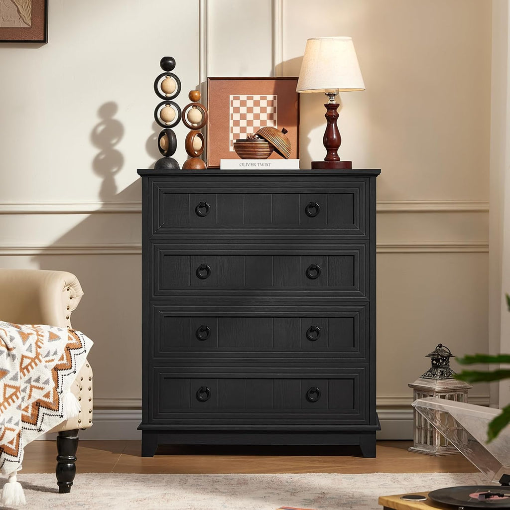 Joaxswe Farmhouse 4 Drawer Dresser for Bedroom Set of 2, 35' Tall Small Dressers & Chest of Drawers, Rustic Wood Dresser with Metal Handle, Storage Organizer Closet for Living Room, Hallway, Entryway