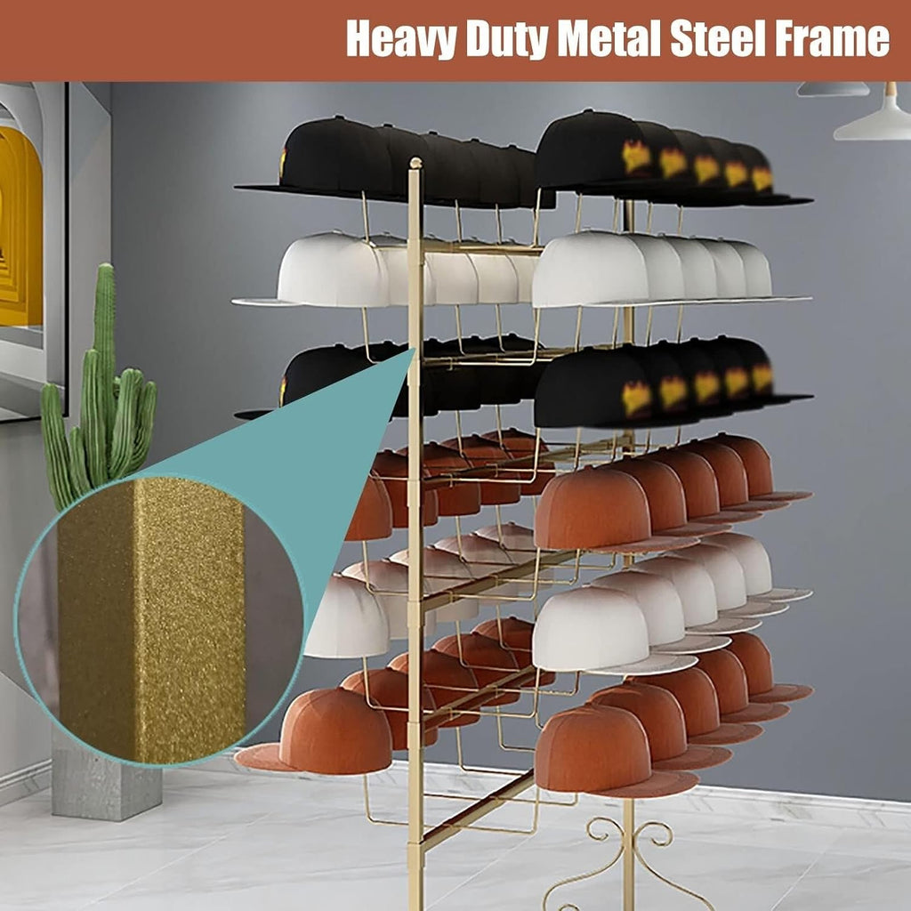 Standing Hat Display Stand Rack, 5/6/7 Tier Metal Organizer for Baseball Caps, Cowboy Hats & Wigs(Gold,6 Tier)