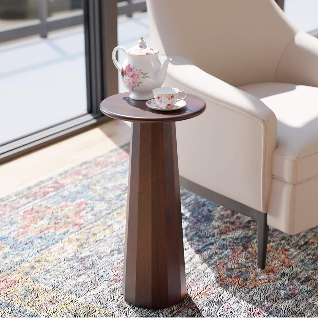 Relso Enteka Solid Mango Wood End Table – 24' Tall Accent Side Table with Walnut Finish | Handcrafted Coffee Table, No Assembly Required | Perfect for Modern Living Rooms, Farmhouses, Small Spaces
