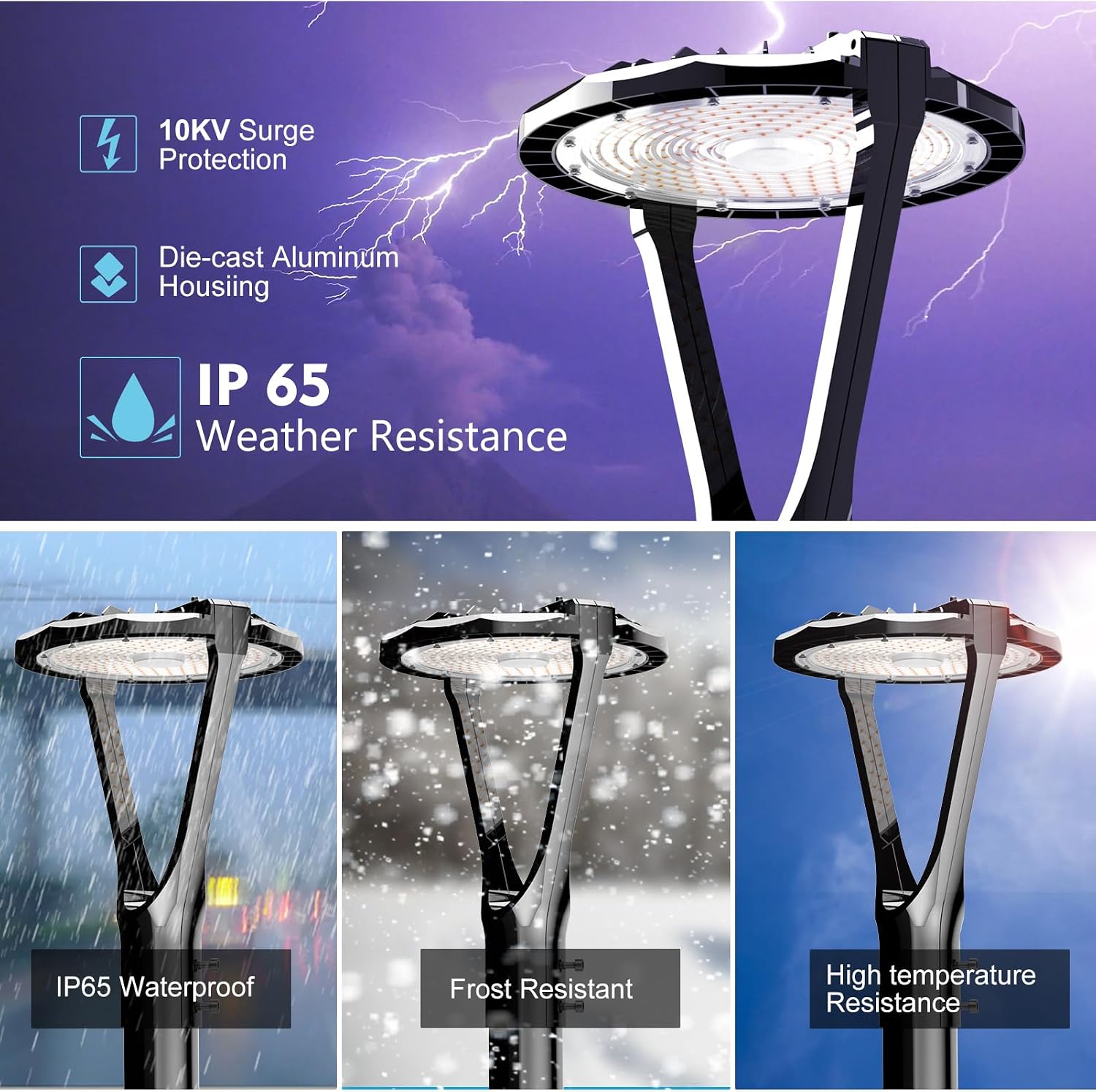 Lightdot LED Post Top Lights 150W Circular Area Light 22500Lm 5000K LED Parking Lot Light with Photocell, Outdoor Pole Lights Fixture for Garden Yard Street Lighting - 6 Pack