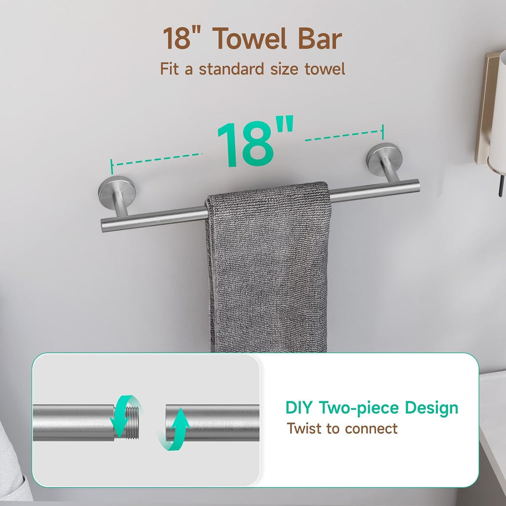 USHOWER 30'' Frameless Round Bathroom Mirror + 18'' Towel Bar Set