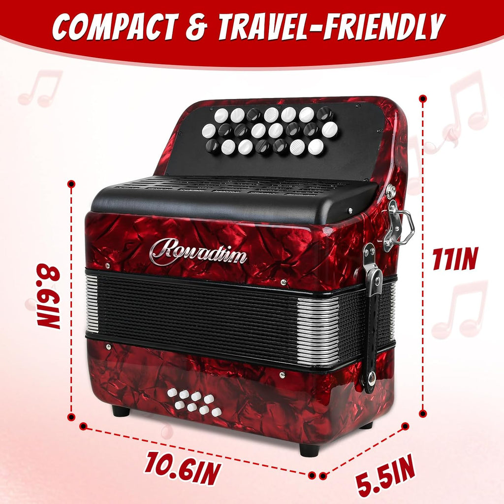 Accordions,22 keys Accordion,8 Bass Student Piano accordions Suitable for beginners and students Lightweight and portable, comes with a backpack and adjustable straps (8 Bass, Red)