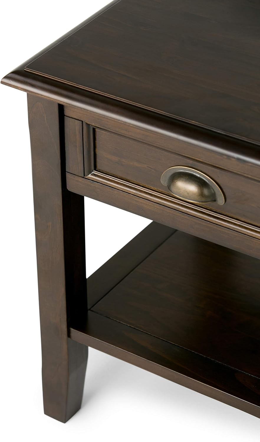 SIMPLIHOME Burlington End Table - 18 inch Wide Solid Wood Square Accent Table with Drawer and Open Shelf in Mahogany Brown, Transitional Nightstand or Lamp Stand for Living Room or Bedroom