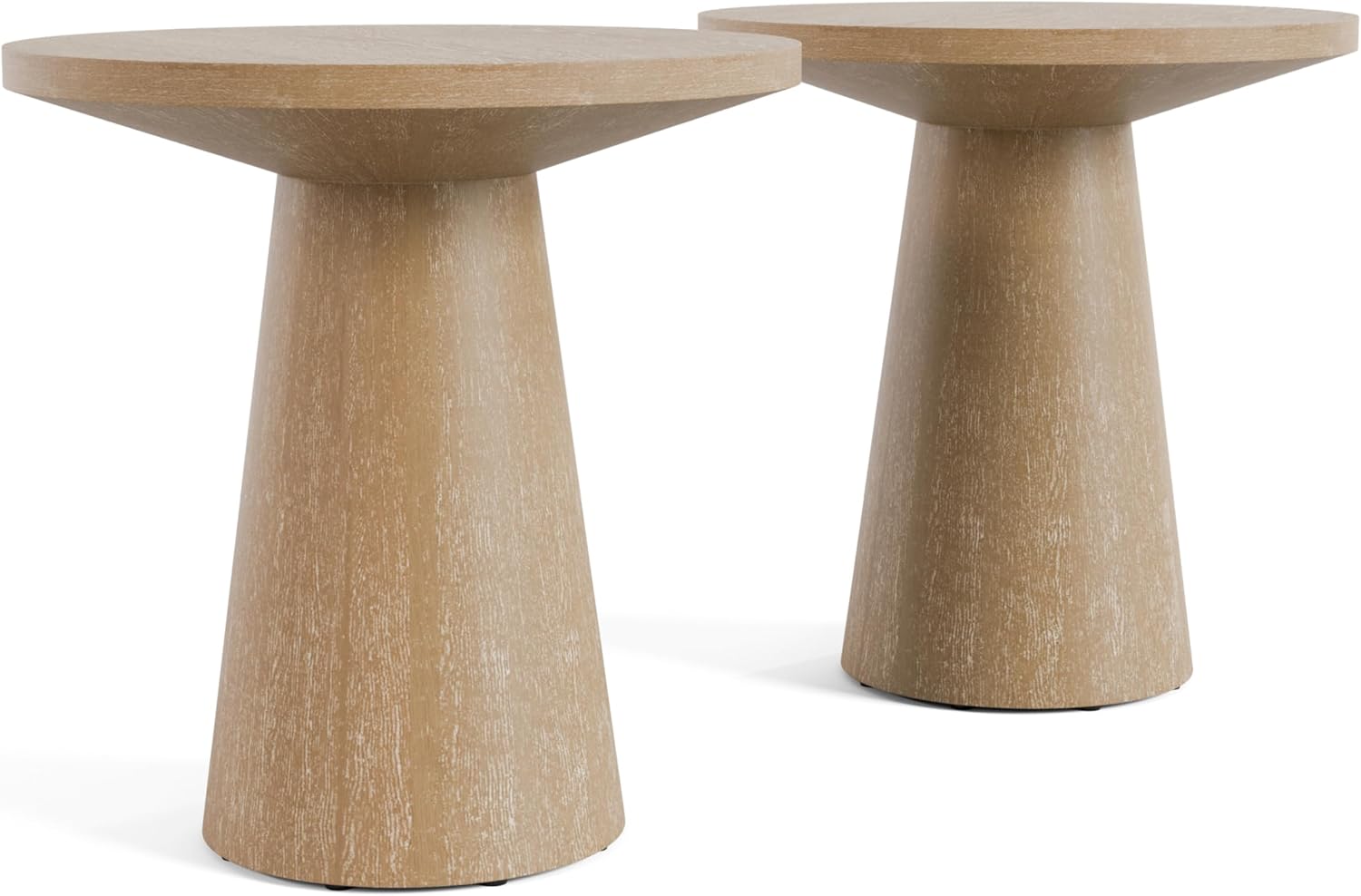 Furniture of America Crambel Modern Solid Wood 2-Piece Brown 29-inch Round End Table Set with Cone-Shaped Pedestal Base for Small Space, Living Room, Home Office, Oak