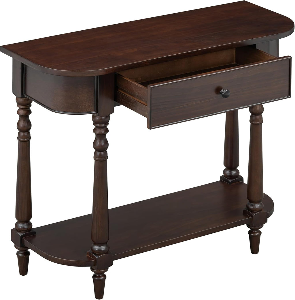 LUMISOL Solid Wood Entryway Table with Drawer and Open Shelf, for Living Room, Espresso