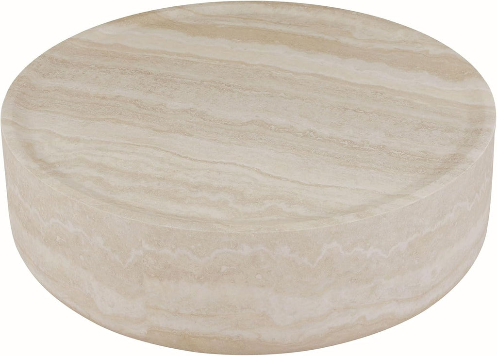 Modern Drum-Shape Coffee Table for Living Room 31.49' Round Cocktail Center Table Light Sand Color Circle Coffee Tables for Home Office, Fully Assembled