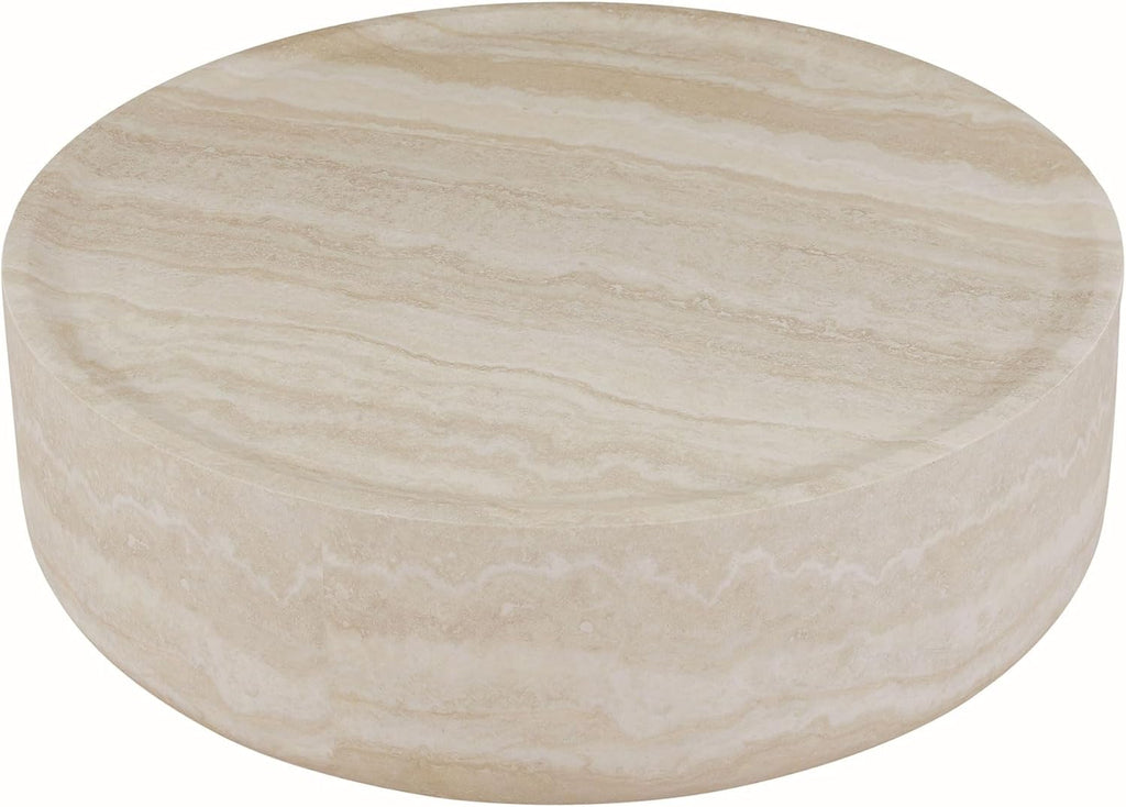 Modern Drum-Shape Coffee Table for Living Room 35.43' Round Cocktail Center Table Light Sand Color Circle Coffee Tables for Home Office, Fully Assembled