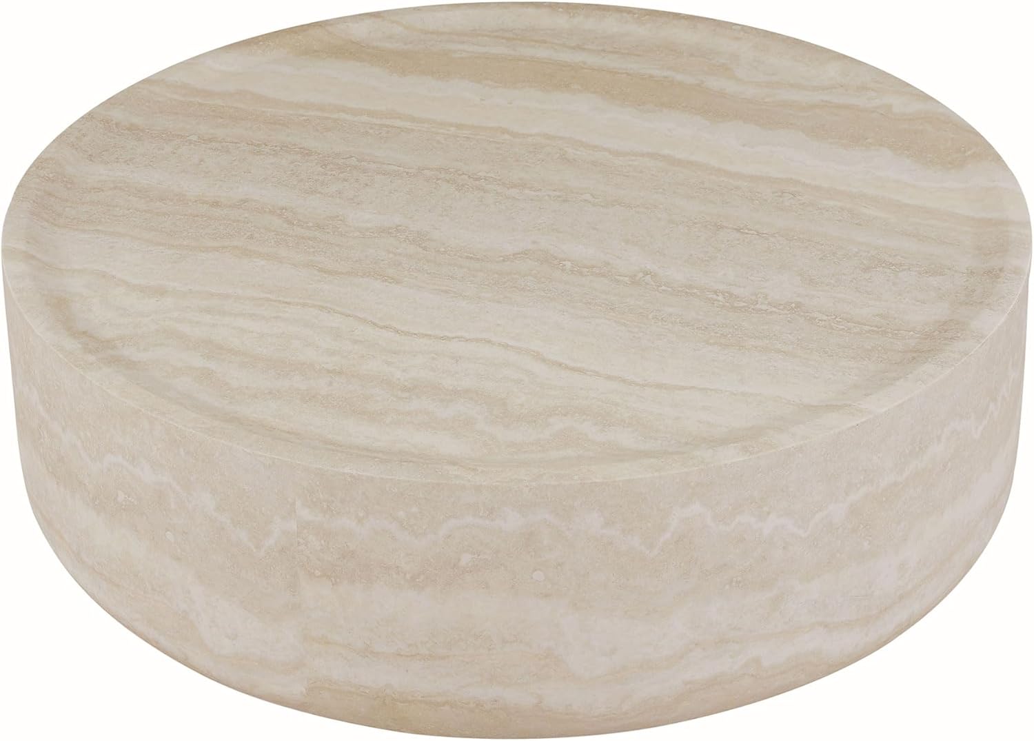Modern Drum-Shape Coffee Table for Living Room 35.43' Round Cocktail Center Table Light Sand Color Circle Coffee Tables for Home Office, Fully Assembled