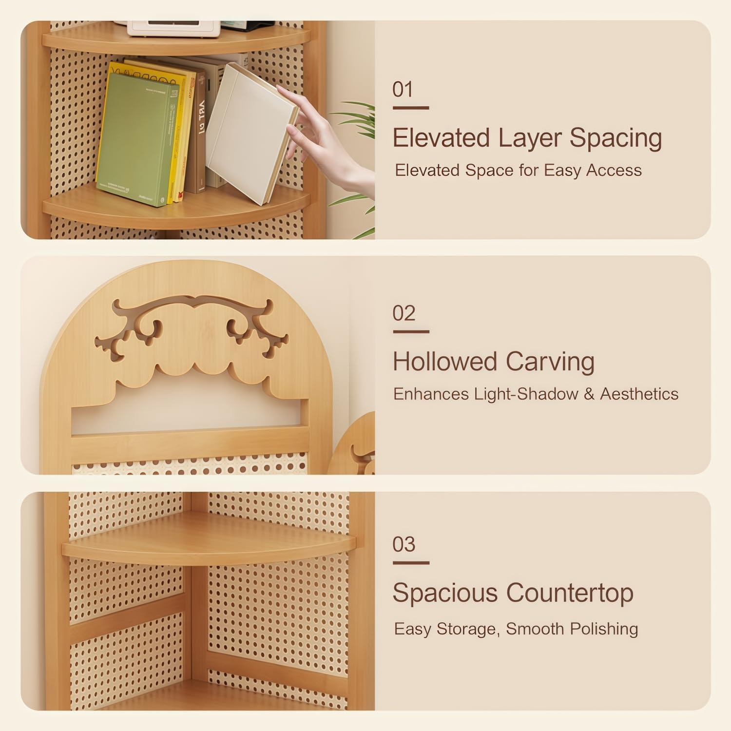 Carved Corner Shelf Multi-Layer Large-Capacity Corner Rack & Plant Stand for Living Room Study Bedroom Dining Balcony (Burlywood,12.9' L*12.9' W*66.7' H)