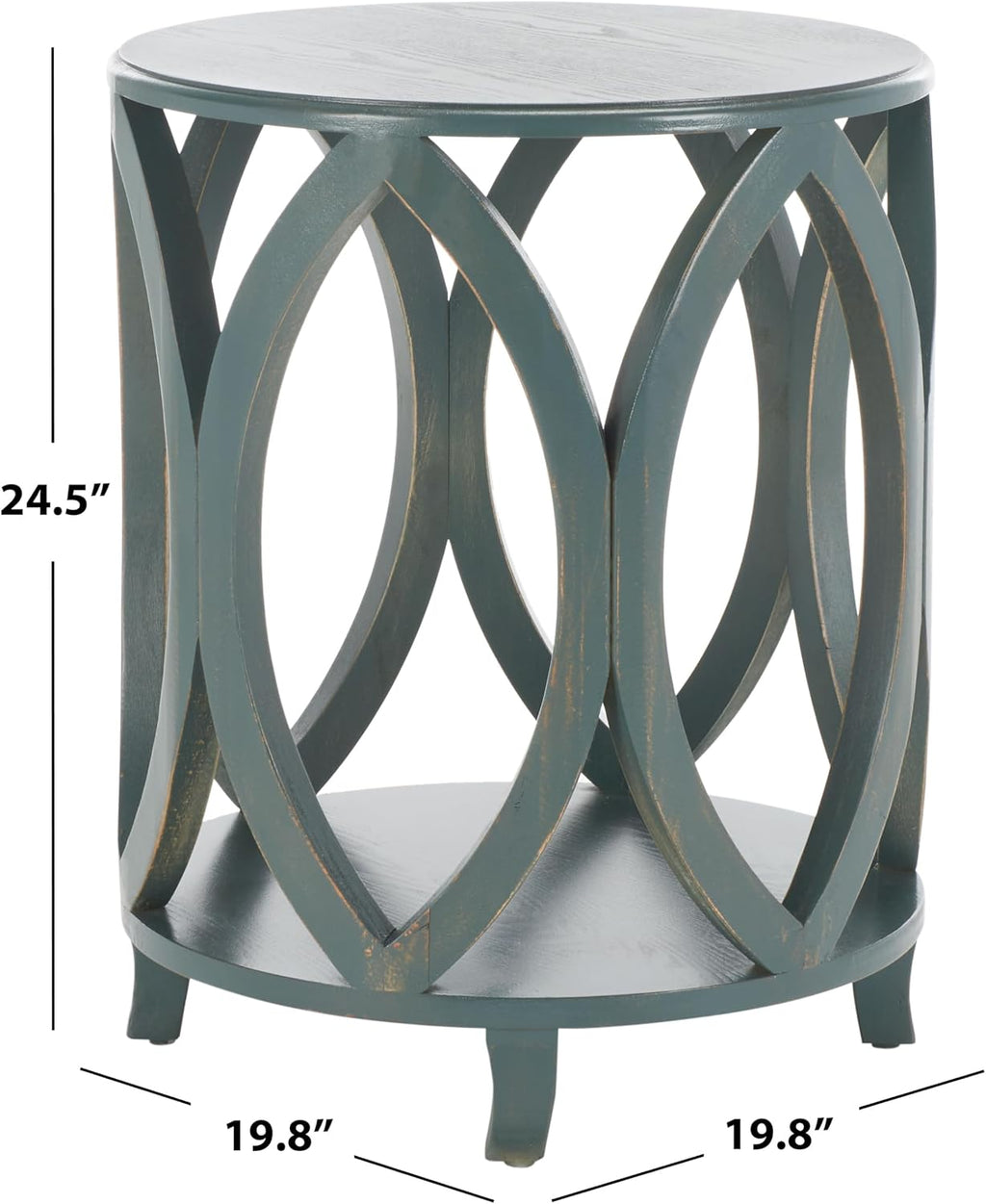 SAFAVIEH Home Collection – Janika Dark Teal Washed Round Accent Table with Shelf, Fully Assembled Solid Pine Wood Side Table for Living Room or Bedroom (AMH6607C)