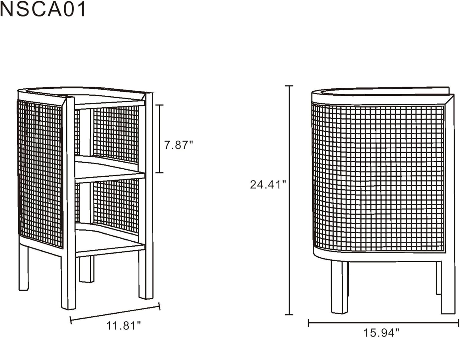 Manhattan Comfort Versailles Rattan Bedside End Table Accent Sofa Side Table for Living Room, Bedroom, Study and Home Office with 2 Shelf Storage, Set of 2, Black/Natural Cane