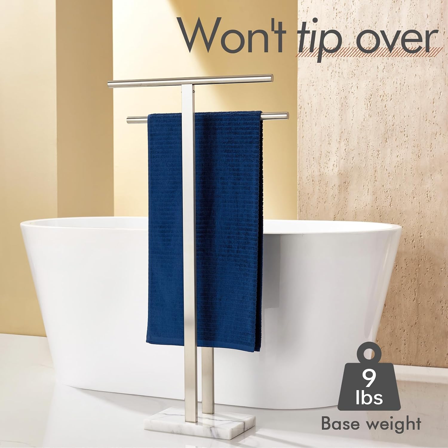 KOKOSIRI 32 Inch Bath Towel Bar Bathroom Towel Holder Rack for Cabinet Towel Rails Standing Towel Rack Free Stand with Heavy Marble Base Brushed Nickel B5009BR-L32+THS0005-BR