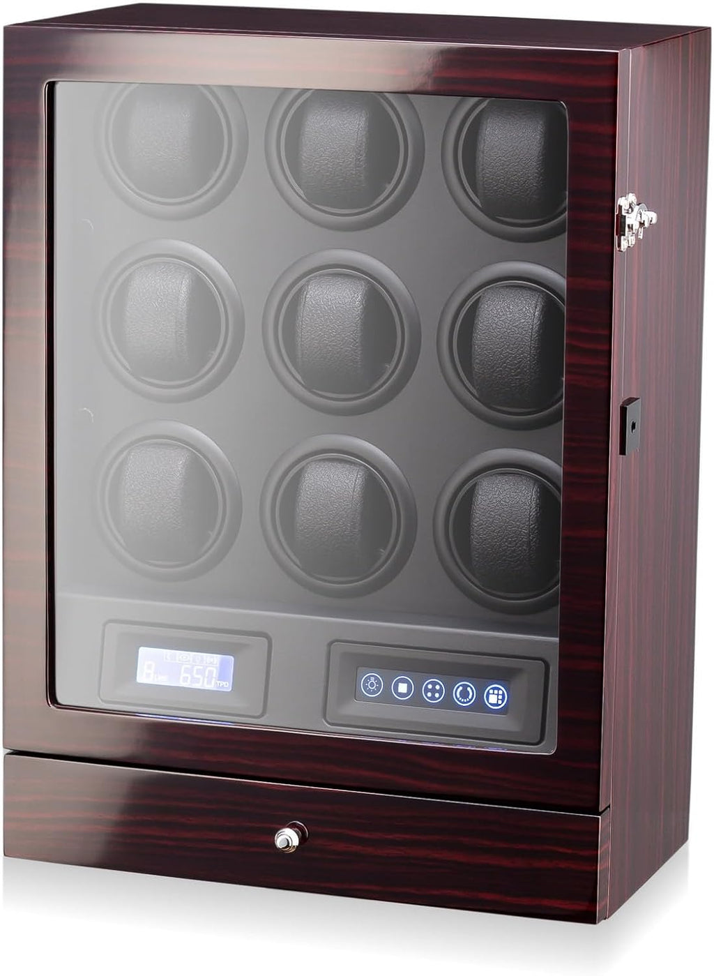 9 Watch Winder with LED Interior Light, LCD Display and 2 Watch Storage Space