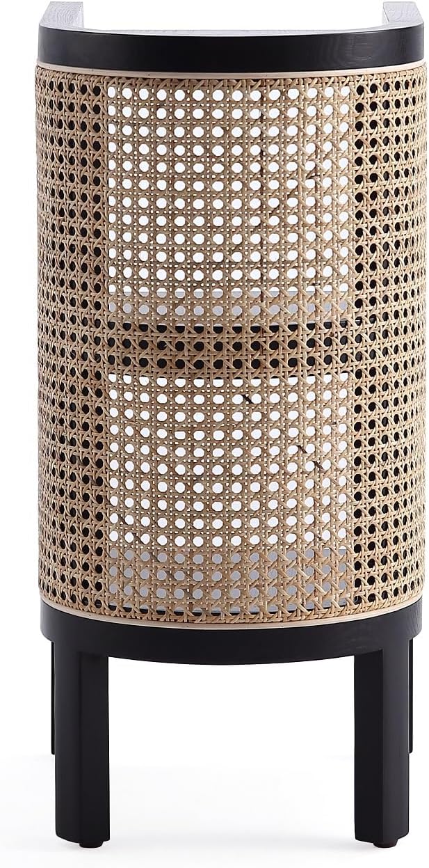 Manhattan Comfort Versailles Rattan Bedside End Table Accent Sofa Side Table for Living Room, Bedroom, Study and Home Office with 2 Shelf Storage, Black/Natural Cane