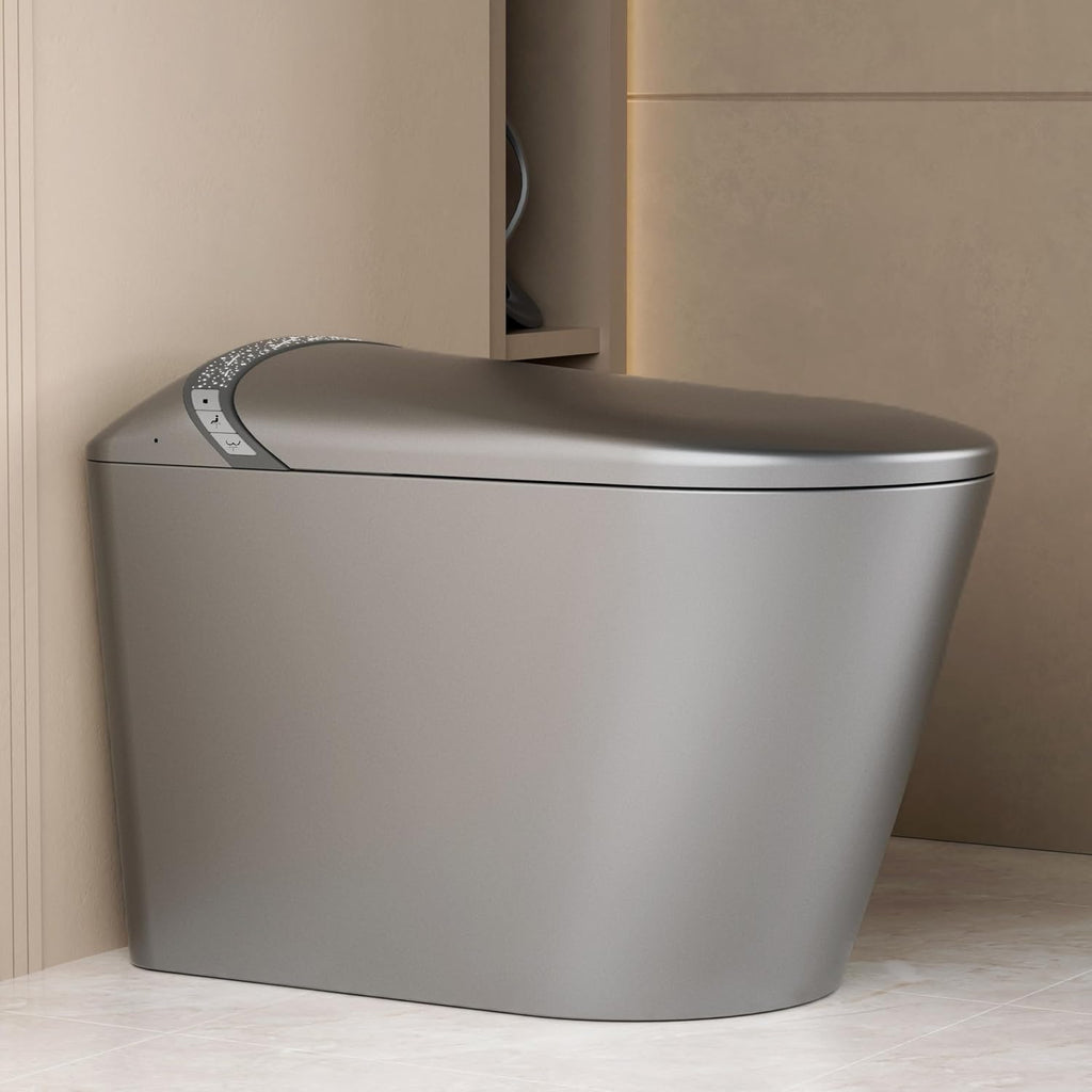 Smart Toilet with Starry Night Lighting Effects,Bidet Build in,Warm Air Drying,LED Light, Heated Seat, Automatic Switch Seat,ADA Comfortable Height (Grey)