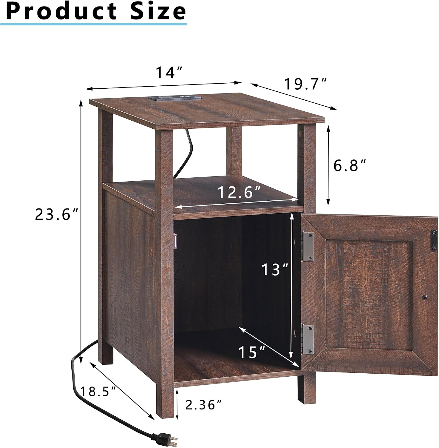 IFGET Farmhouse Nightstand Set of 2, End Table with Charging Station, Rustic Side Table w/Barn Door & Open Shelves, Bedside Table w/Storage Space and Storage Cabinet for Bedroom, Living Room (Brown)