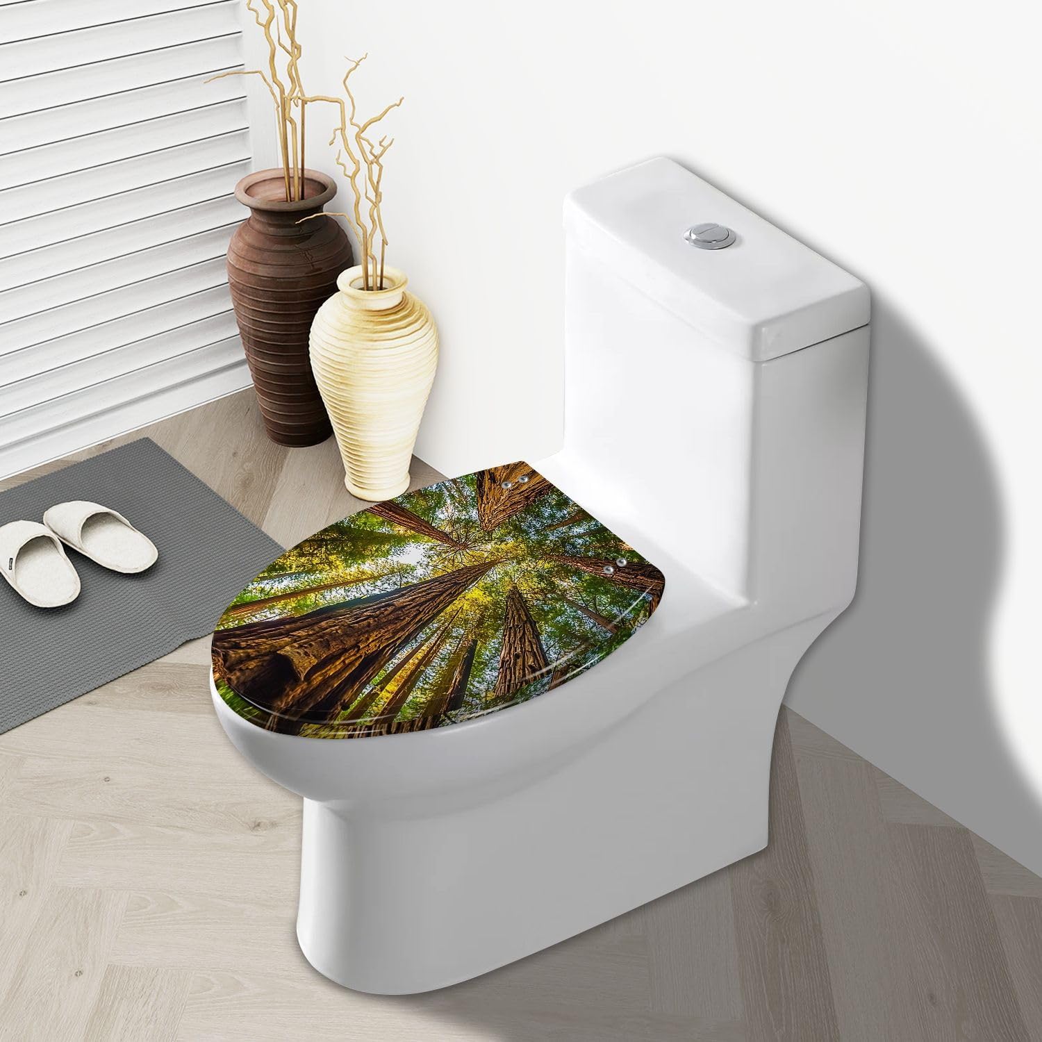 Elongated Toilet Seat Secuoia Forest Resin Toilet Seat Slow Quiet Close with Quick-Release Hinges Toilet Seat with Cover Easy to Clean Install
