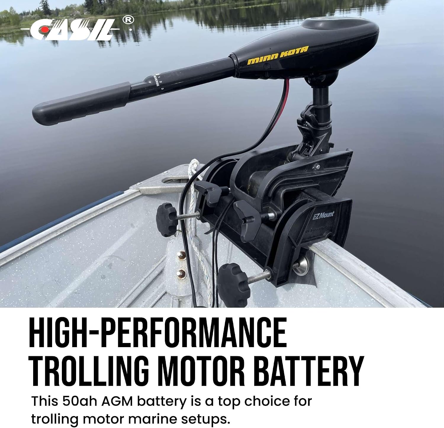 Casil 2 Pack 12V 50Ah Deep Cycle AGM Solar Battery Marine Battery Trolling Motor Battery for RV Minn Kota Electric Wheelchair Pride Motorized Wheelchair Electric Boat Motor and Solar Applications