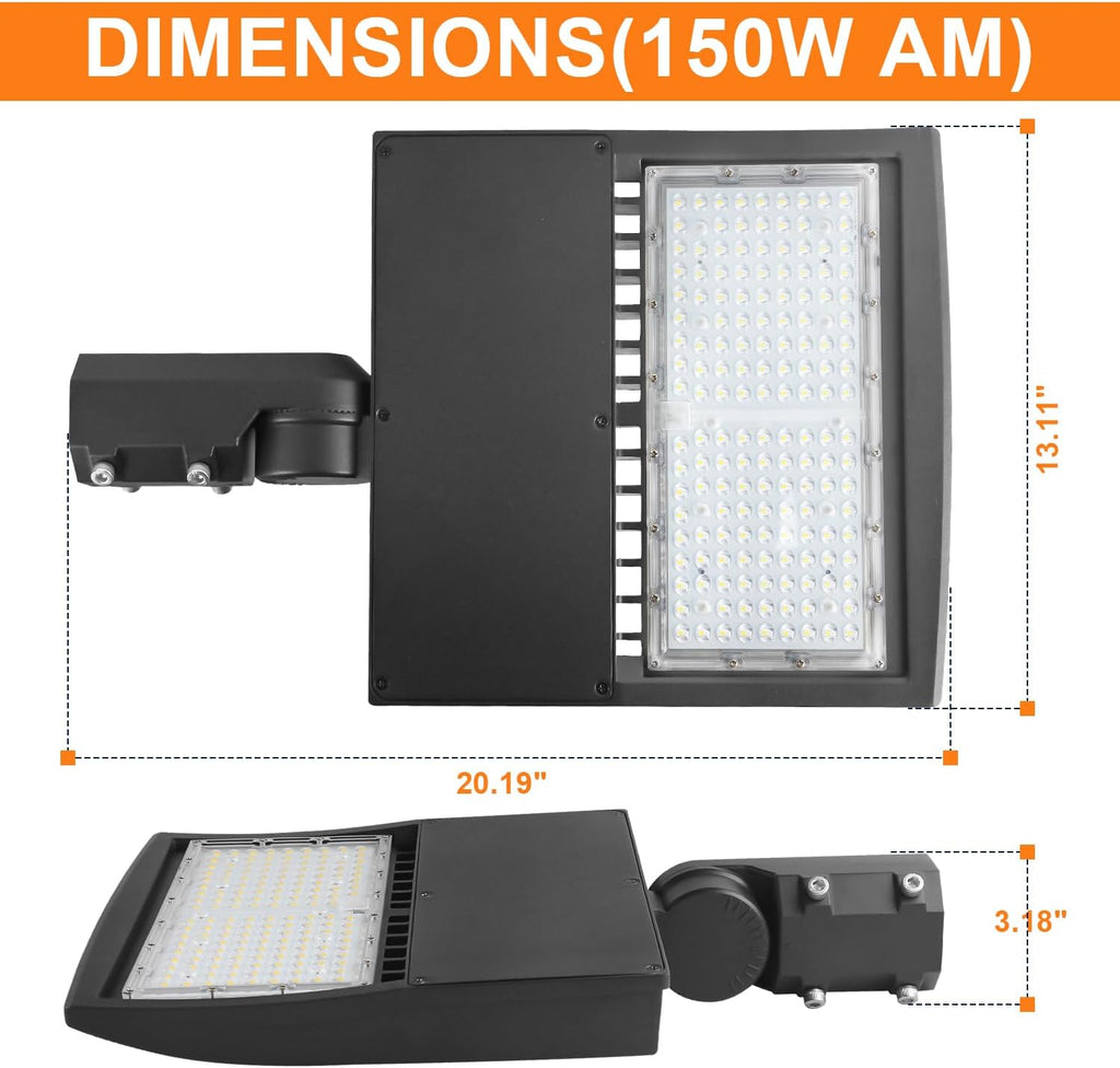 480V 150W LED Parking Lot Light, 21000LM LED Shoebox Street Flood Light (500W MH/HPS Equiv.), 5000K Dimmable Commercial Area Lighting with 20KV Surge Protection, IP65 Waterproof AC277-480V