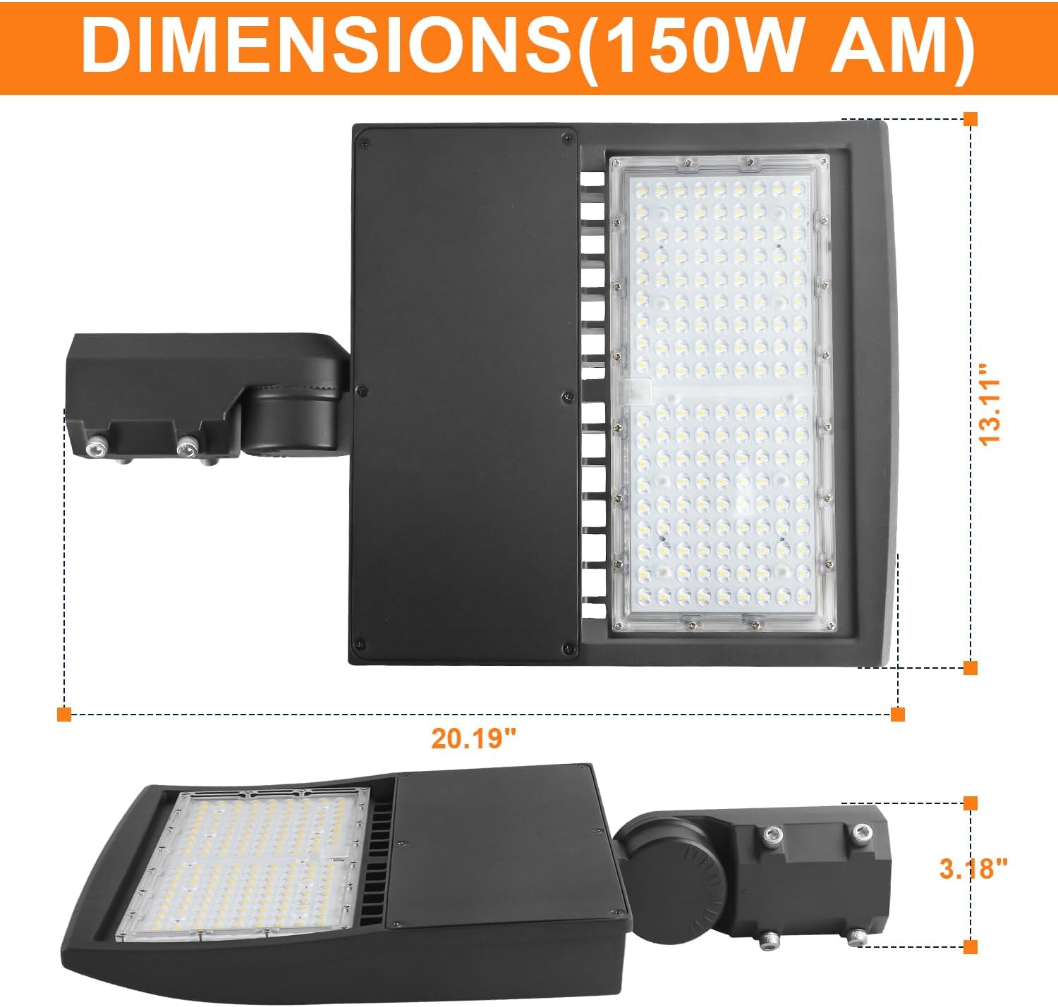 480V 150W LED Parking Lot Light, 21000LM LED Shoebox Street Flood Light (500W MH/HPS Equiv.), 5000K Dimmable Commercial Area Lighting with 20KV Surge Protection, IP65 Waterproof AC277-480V