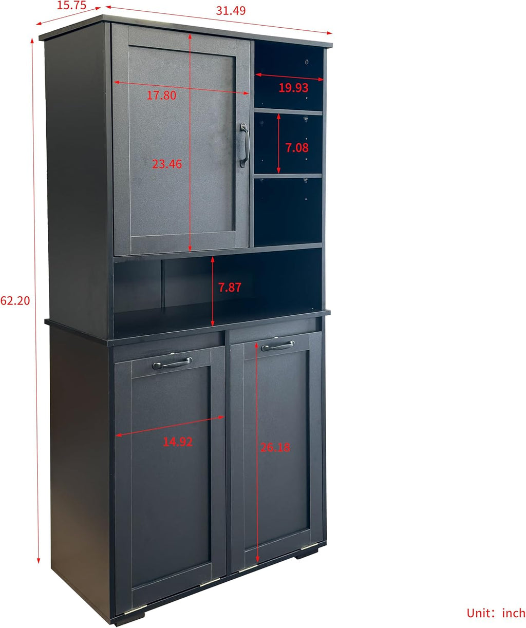 Bathroom Storage Cabinet with 2 Tilt-Out Bins, Freestanding | Particle board, MDF, melamine finish, 2 tilt-out bins, adjustable shelf, open shelves, bathroom, 31.5 W x 15.75 D x 63 H in