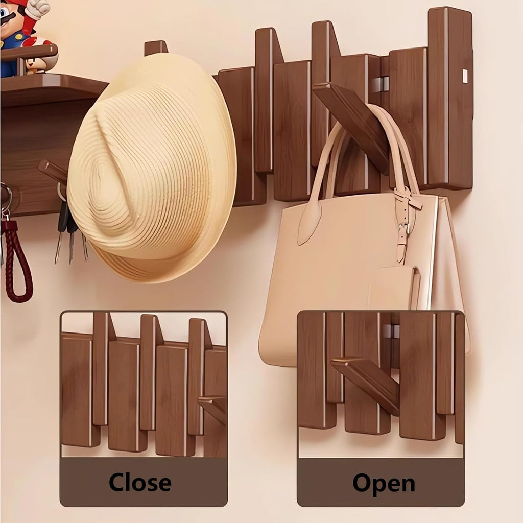 Wall Mounted Piano Key Hanger | Flip Style Hook | Entrance Wall Art Hook, Made of Oak Wood (3 Times Painted, 4 Times Polished) (Fence Beech, 12Hooks)