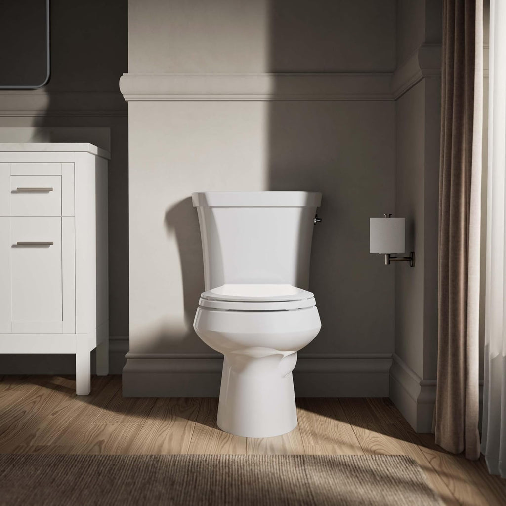 KOHLER K-3987-RA-0 Wellworth Round-Front Dual-Flush Toilet with Class Five Flush Technology and Right-Hand Trip Lever, White, 2 Piece